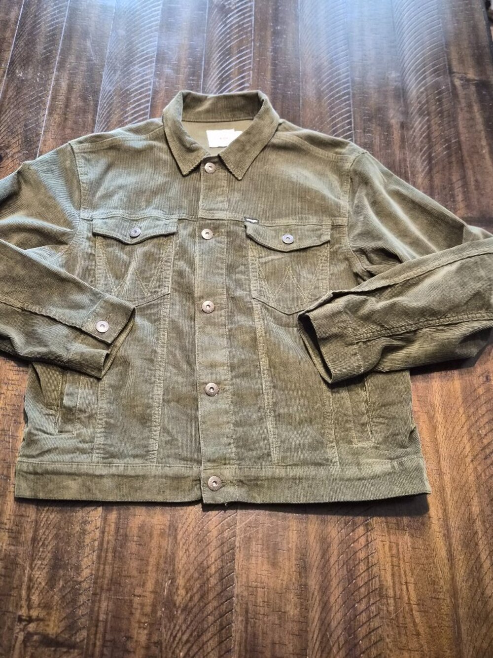 Wrangler Mens Green Corduroy Unlined Trucker Jacket Size Large Stretch